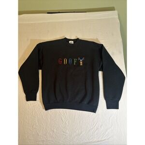 VTG Mickey & Co Goofy Crewneck Black Sweatshirt Embroidered Script Men's XXL 2XL